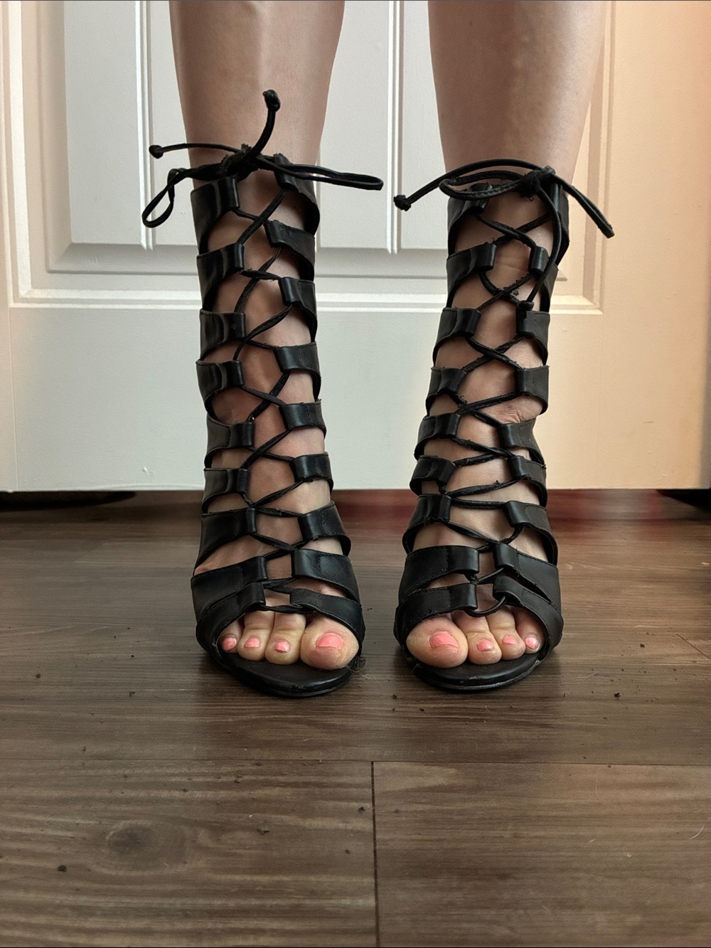 Black Gladiator Lace-Up Women's Sandals